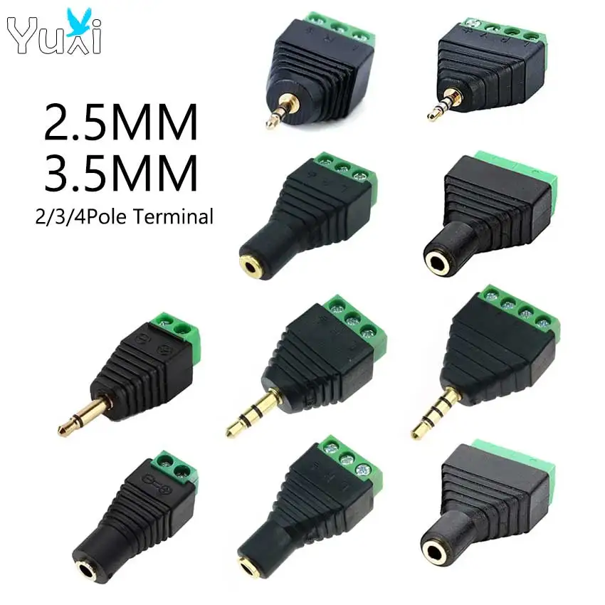 YuXi 1 Stück 2,5mm 3,5mm 2/3/4-poliger Stecker/Buchse Mono Stereo Adapter Kanalstecker für Schraubklemme Kopfhörer Audio-Buchse