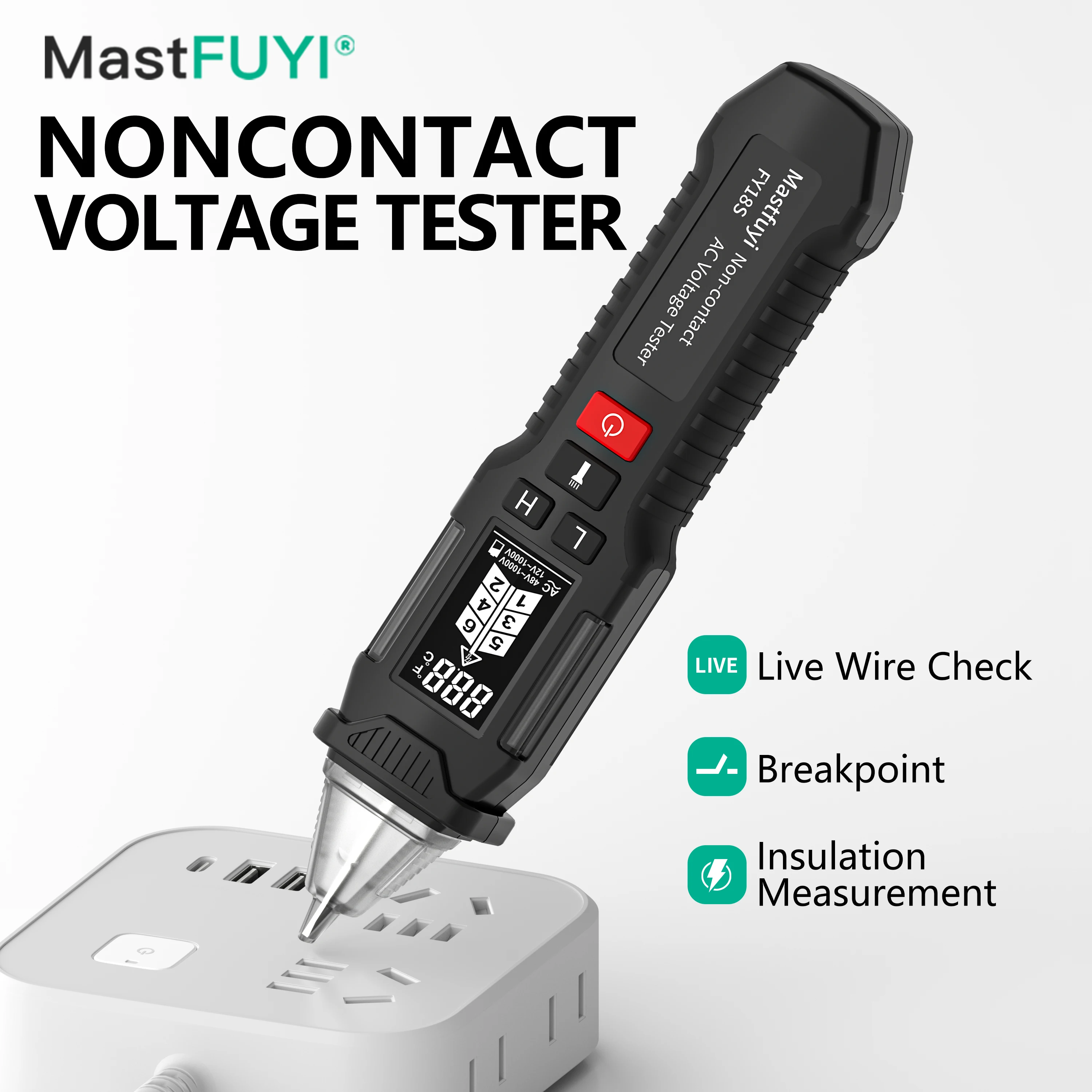 MASTFUYI FY18S Non-Contact Voltage Tester 12-1000V AC Voltage Detector Pen NCV Live Wire Checking Voltage Detector Flashlight