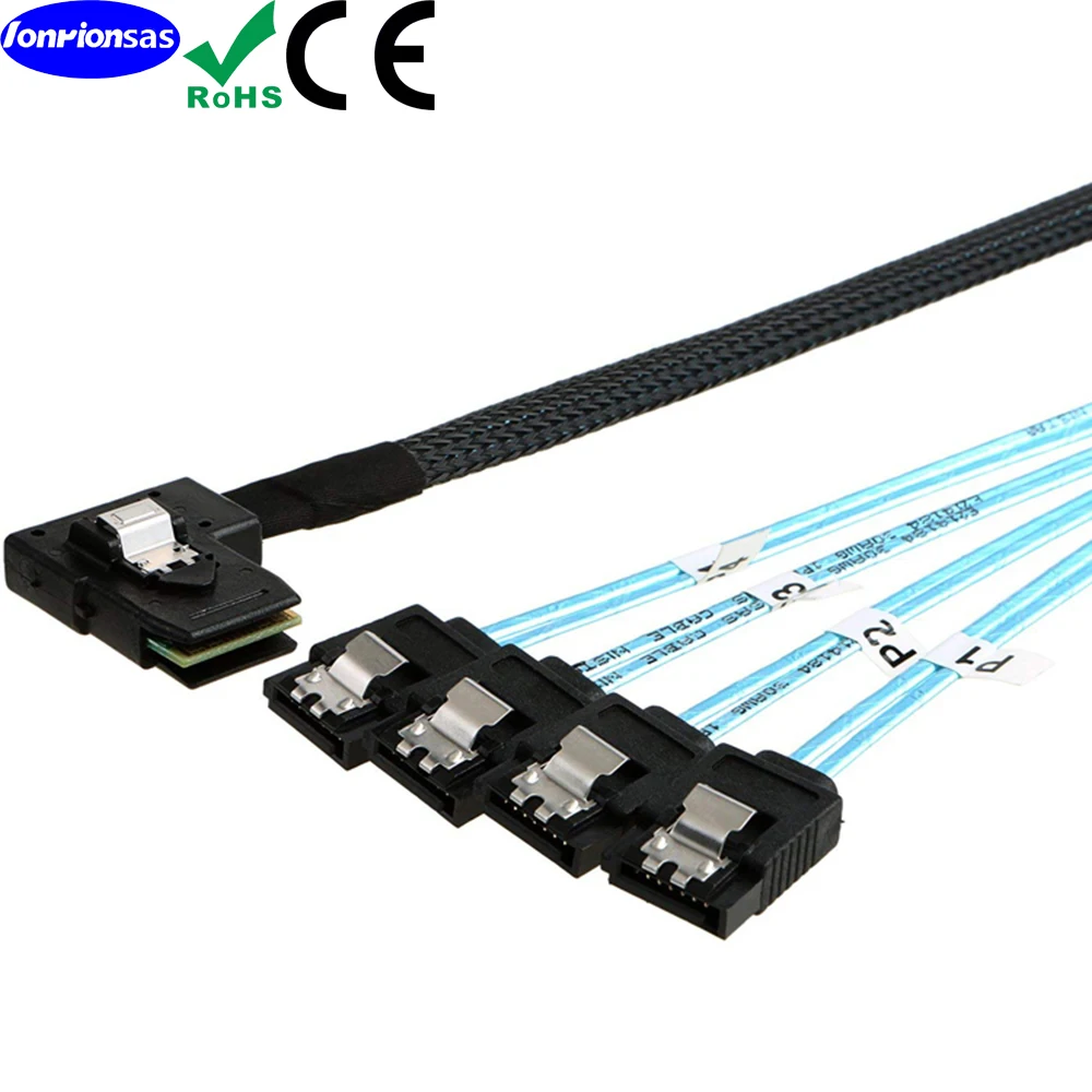 LONRIONSAS#Mini SAS HD 36Pin SFF 8087 left angle Male to 4 SATA 7Pin Female 180 degree breakout Cable - Image 2
