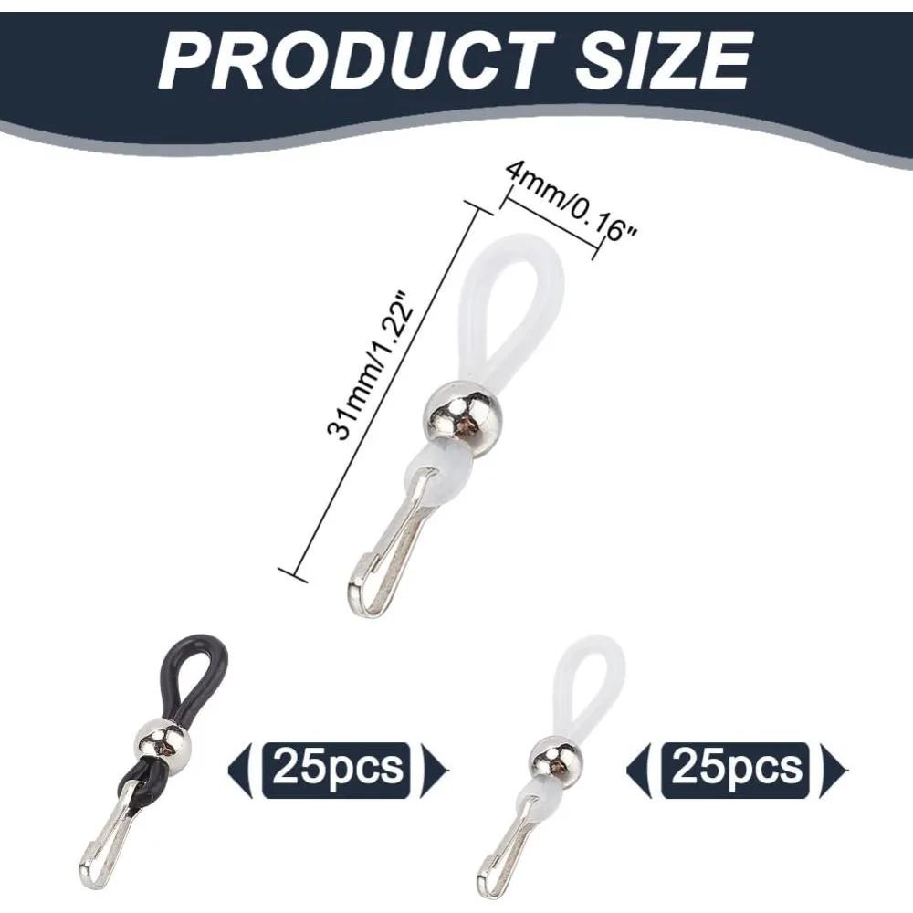 50Pcs 2 Colors Iron Zipper Holder Upper with Rubber Rings Gadget to Keep Zipper up on Pants Hook Zipper and Button