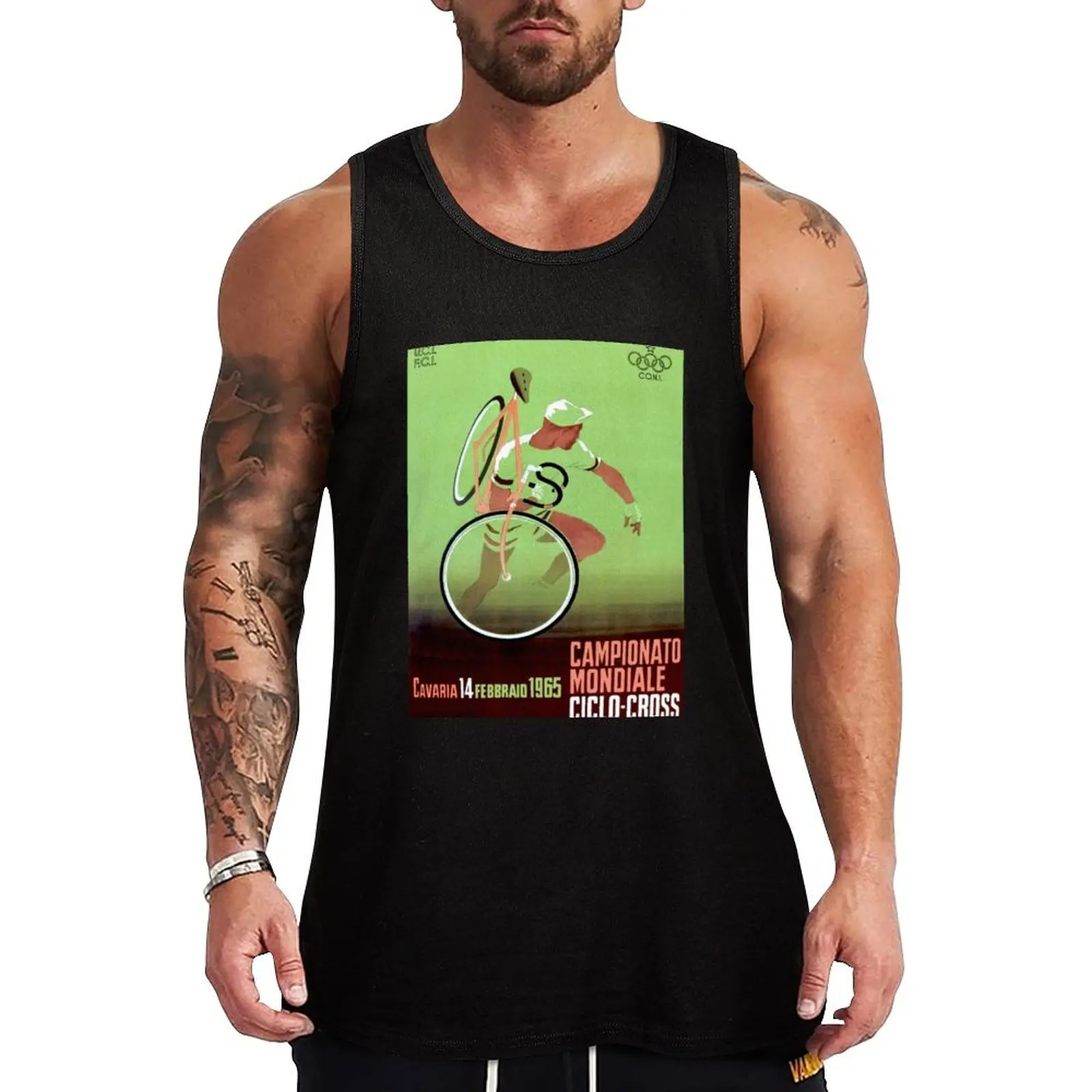 CYCLO-CROSS; Vintage Bicycle Racing Print Tank Top Sleeveless men gym clothing men gym shirt men gym clothes