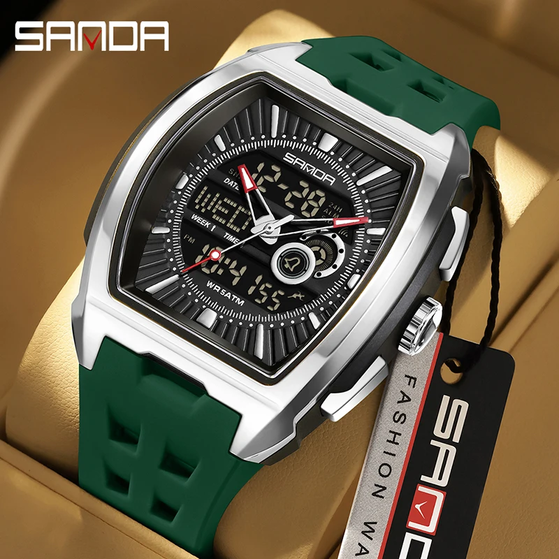 SANDA 5118 Reloj deportivo de moda 5ATM resistente al agua tres horas de tierra pantalla de luz nocturna despertador cronómetro cuenta regresiva