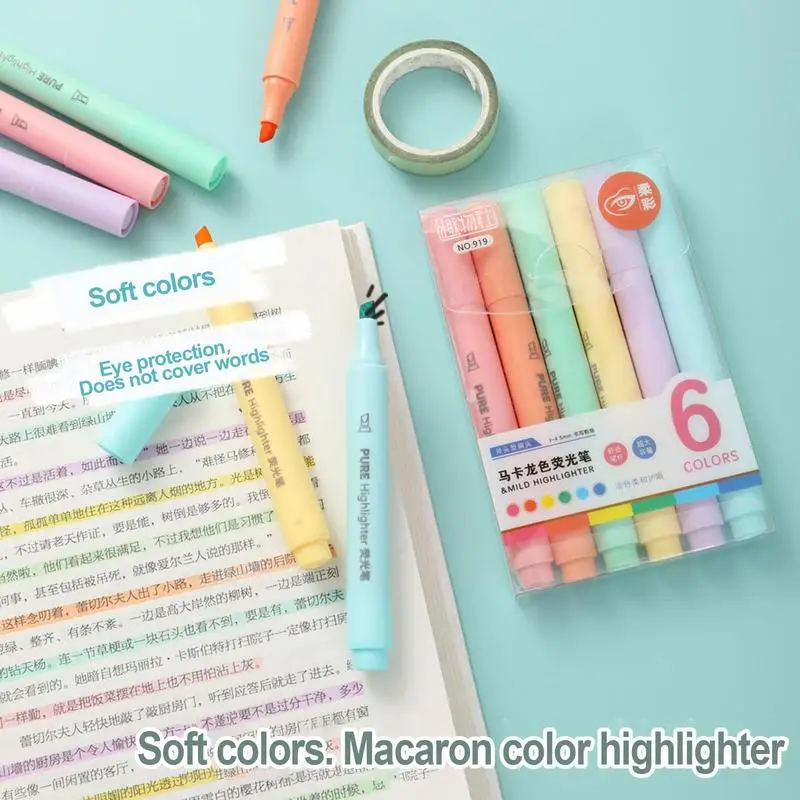 Highlighters Clear View 6pcs Colorful Aesthetic Markers With Soft Grip Practical Versatile Purple Highlighter For School Work