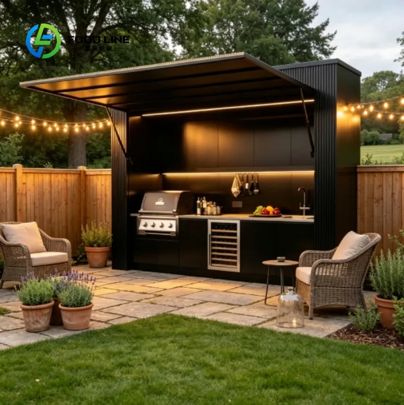 Wholesale Modular Liftable BBQ Island with Canopy Aluminum Waterproof Cupboard Sets Luxury Outdoor Kitchen
