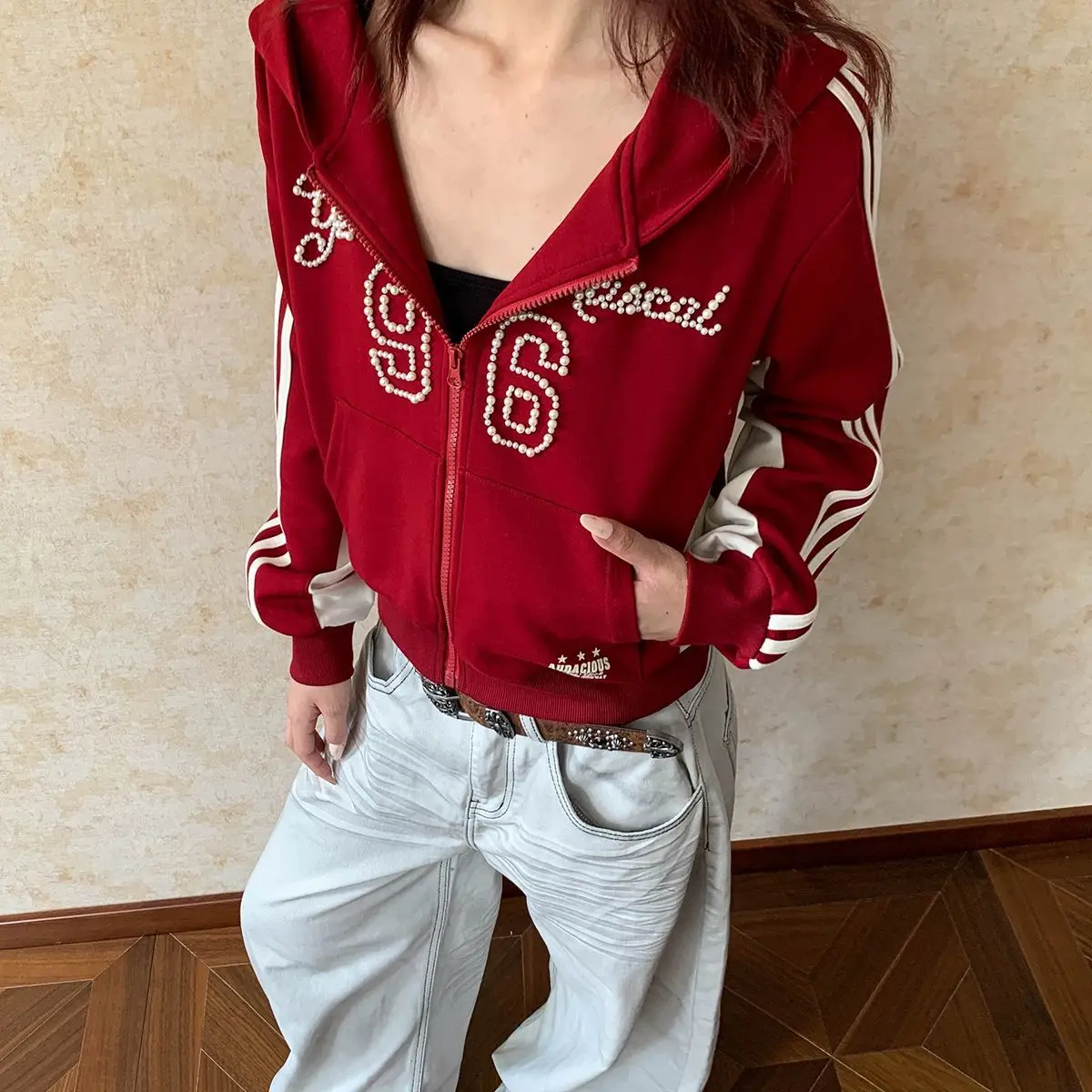 

Эстетические толстовки Y2k Goth Punk Винтаж Harajuku Женская одежда Жемчужная молния Толстовка 2000-х годов Горячая девушка High Street Зима Лето