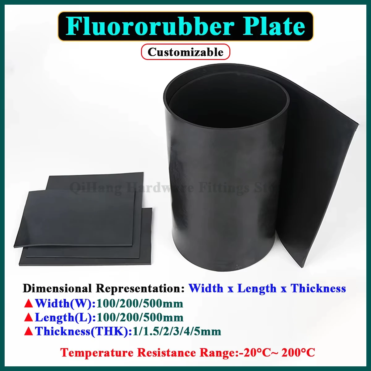 Fluororubber Plate Fluorine Rubber Sheet FKM Plate Board Oil Heat Corrosion Acid-base Resistance THK1/1.5/2/3/4/5mm W/L100-500mm
