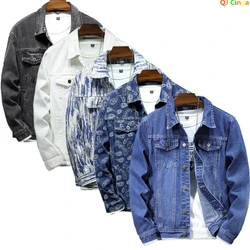 Men's Blue Denim Jacket Single-breasted Lapel Denim Jackets Black Gray Fashion Casual Coat Spring and Autumn Male Cotton Overcoa