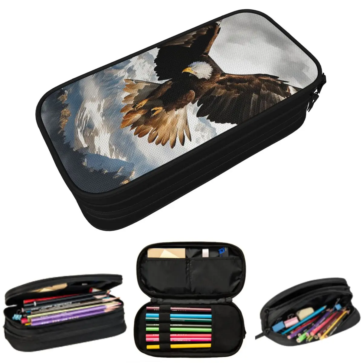 

Eagle Soaring Misty Mountains Watercolor Pencil Case for Students School Pen Box Pencil Bag Stationery Supplies Pen Holder Bag