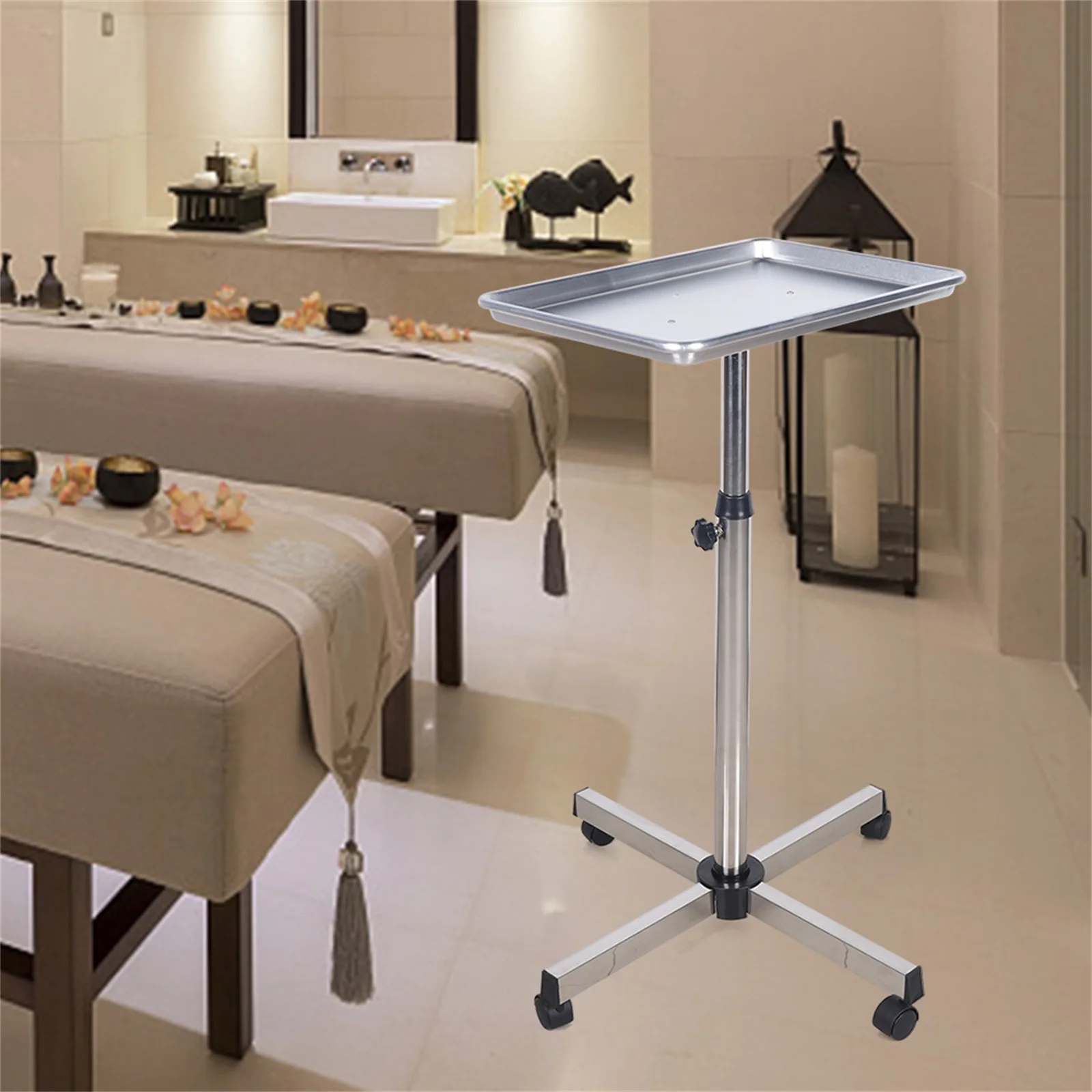 

Salon Trolley, Aluminum Alloy Tray, Mobile Beauty Cart, Rust Resistant Stainless Steel Salon Tray for Hairdressing Tools Storage