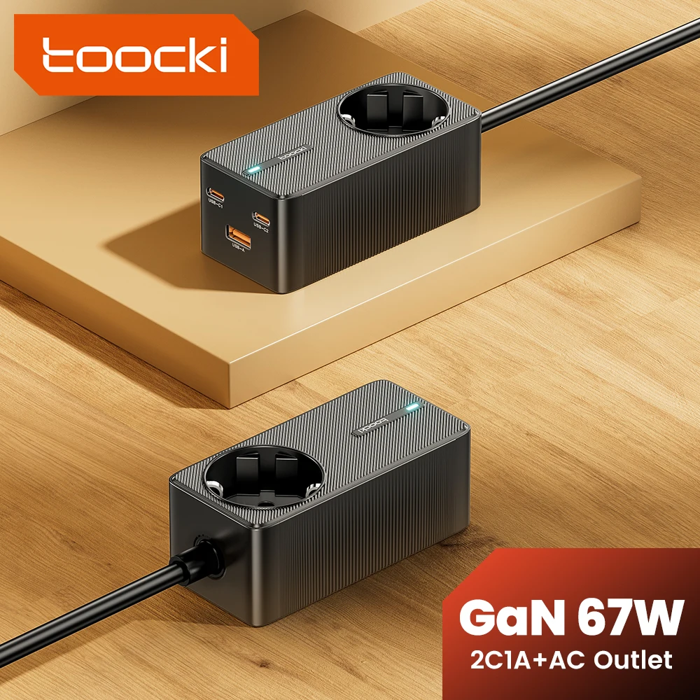 Toocki GaN USB C 충전기, 데스크탑 멀티탭, EU AC 소켓, PD 65W PPS 45W, 맥북 아이폰 삼성용 고속 C 타입 충전기, 67W