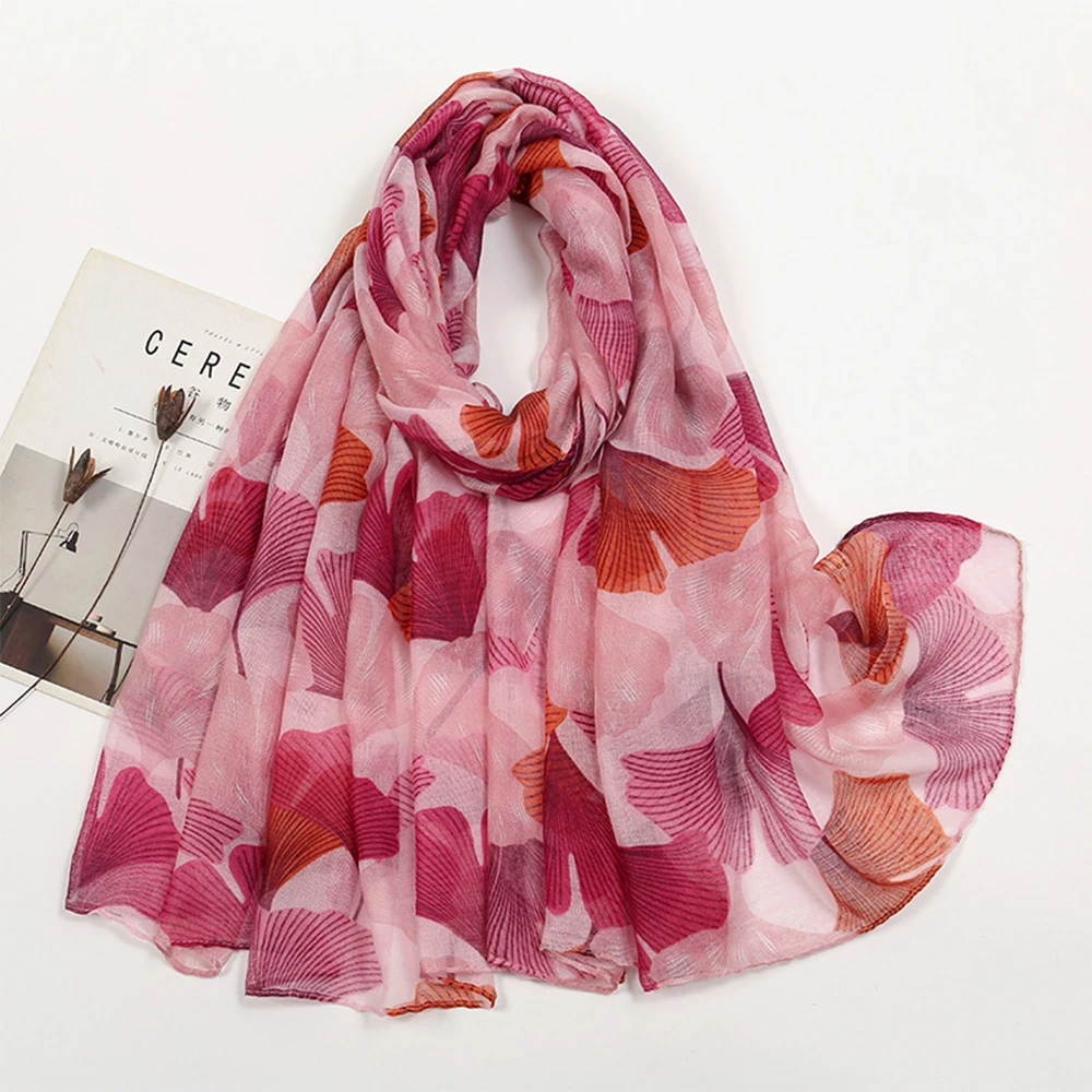 

Casual Flower Print Long Chiffon Scarf Breathable Soft Shawl Silk Big Size Long Hijab Scarf Women