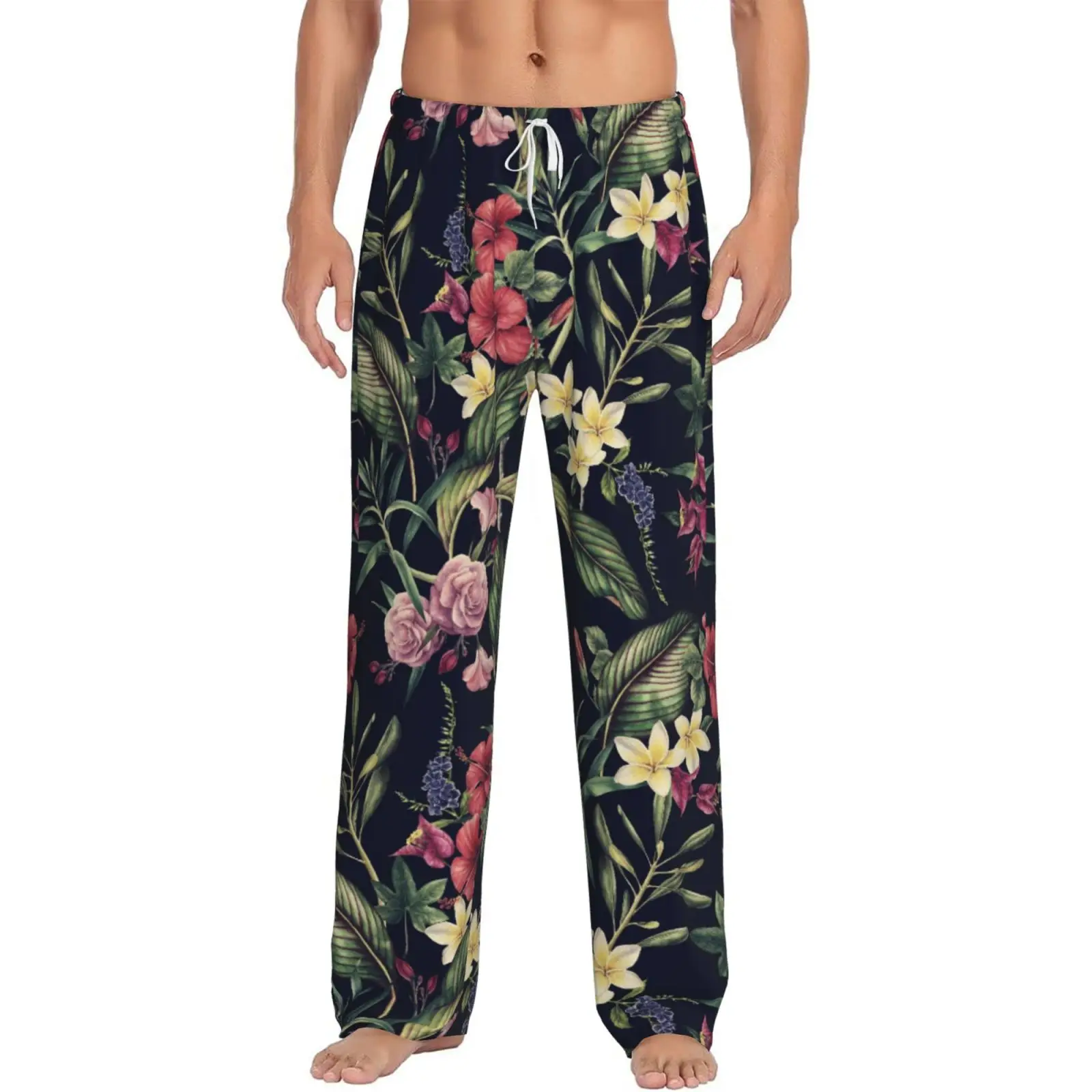 

Men's Customized Tropical Floral Printed Sleep Pants High-quality Sleep Pants with Pockets for Home Use