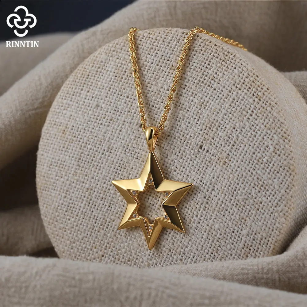 Imagem -04 - Sterling Silver Hexagonal Star Necklace para Homens e Mulheres Six Point Star Pendant Fashion Jewelry Gift Nmn11 Rinntin-925