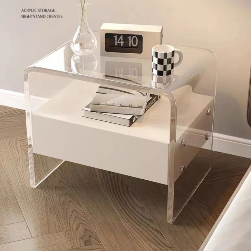 

Acrylic Bedside Cabinet Luxury Floating Transparent Tea Table Cream Style Bedroom Side Cabinet Easy-to-Clean Minimalist Unit