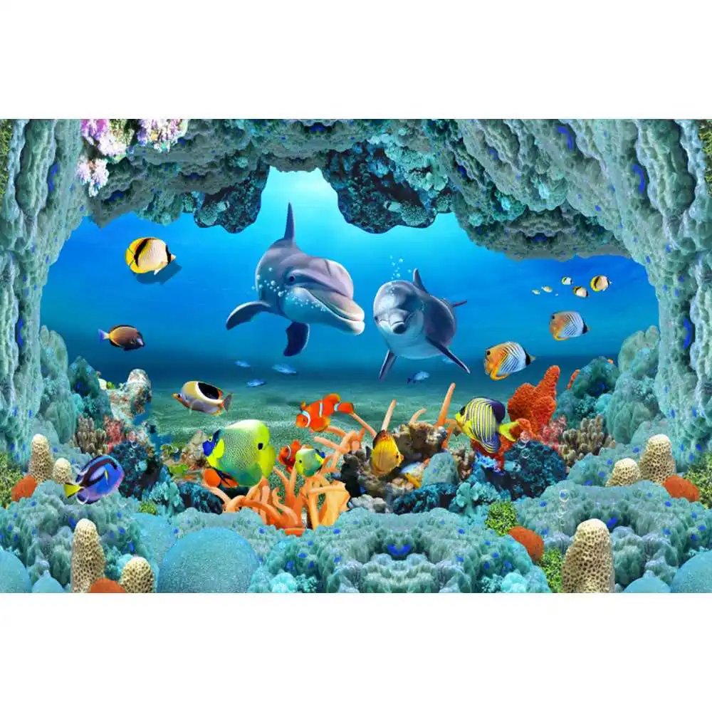 Underwater World Seabed Backdrop Ocean Undersea Fish Coral Blue Water Sunlight Aquarium Decor Birthday Photography Background