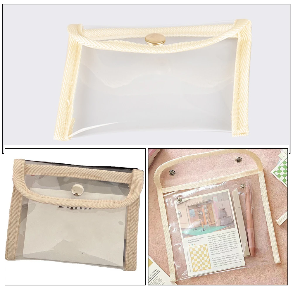

2pcs Large Capacity Pvc Pencil Bag Portable Transparent Stationery Container Button Design School Pen Organizer Reusable