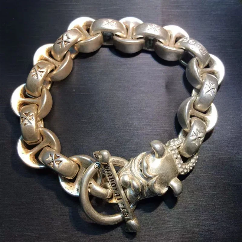 Old Tibetan Silver Hand-made Nepal Auspicious Animal Head Bracelet Domineering Transshipment Men and Women Couple Gift