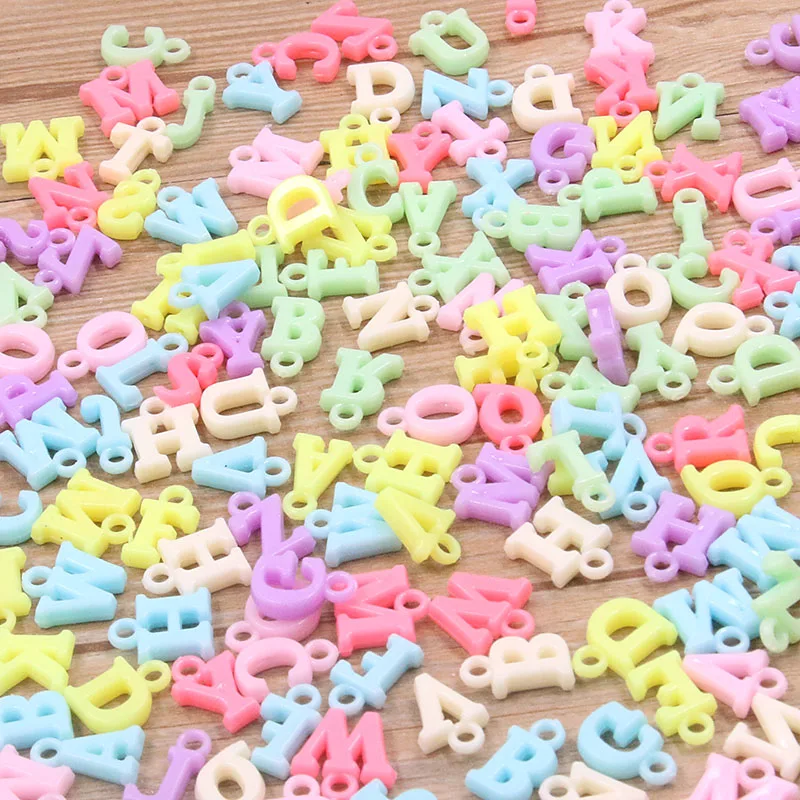 50Pcs 14Style Cheap Candy Color Heart Flower Letter Plastic Acrylic Charm For DIY Necklace Bracelet Children Jewelry Making