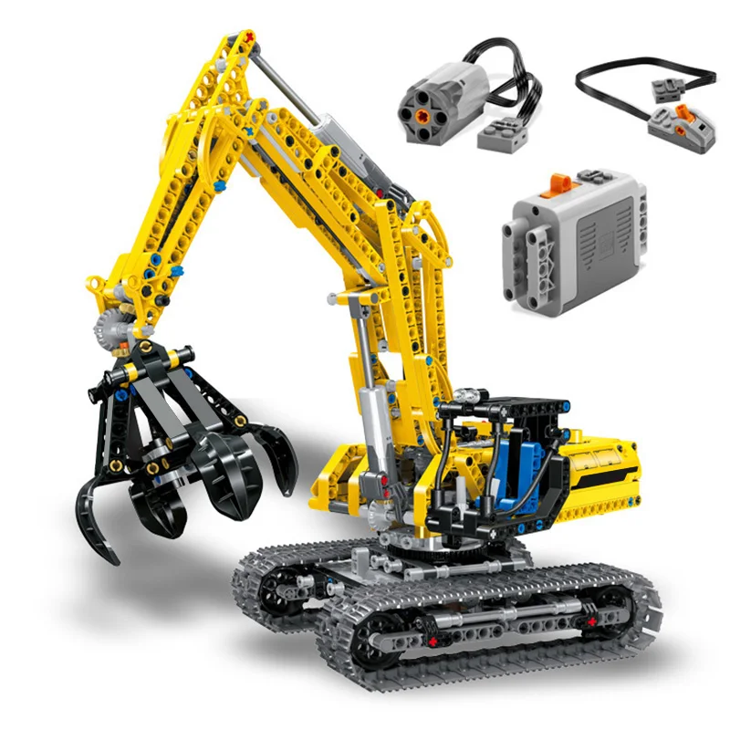 720 Piece Bricks Motorized Excavator Tracked Tractor Car Set Technical MOC Model Building Block Toy For Kids Boy Birthday Gifts