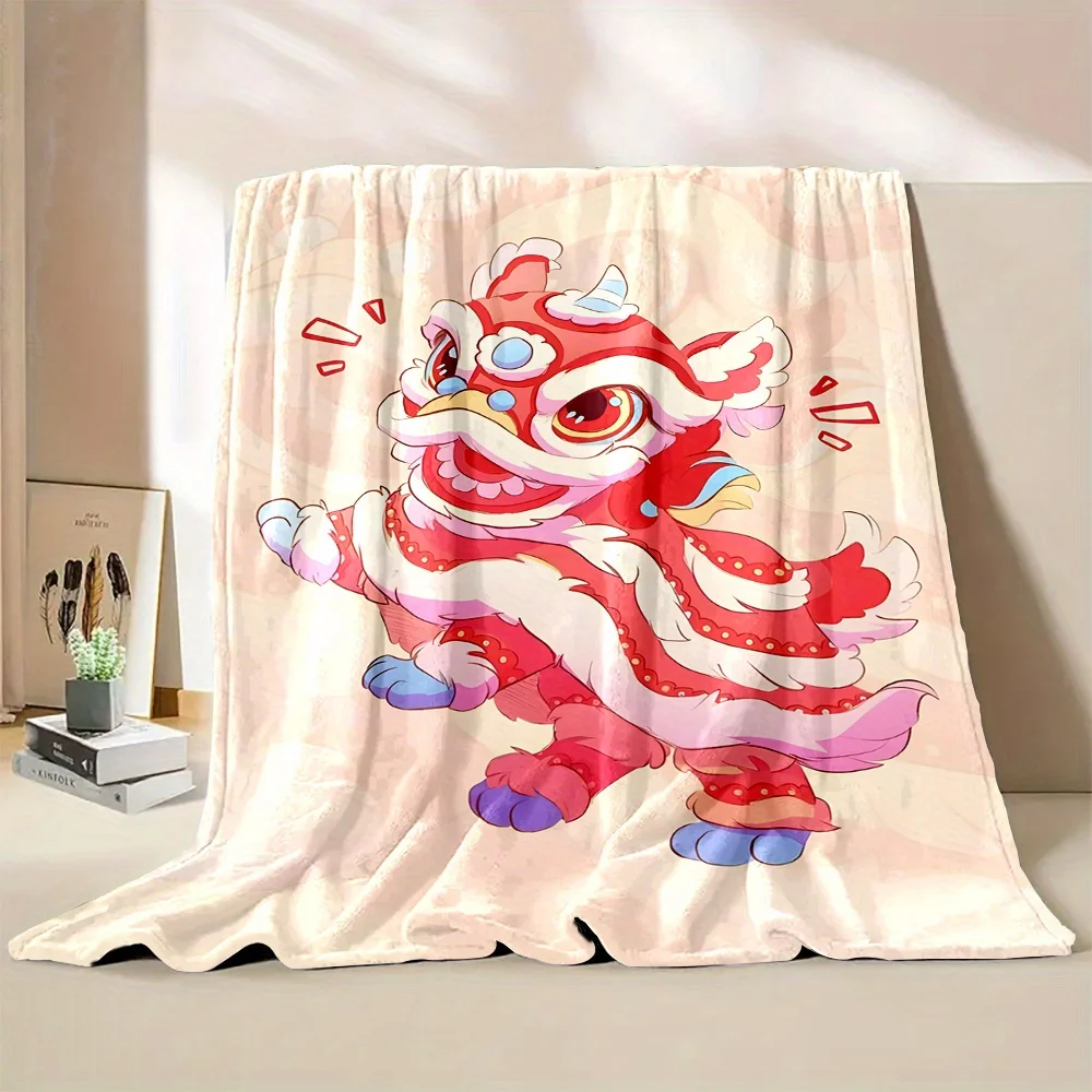 Kawaii Red Mythical Creature Throw Blanket Anime Art Cozy Home Decor Plush Gift for Couch Sofa 150x200cm