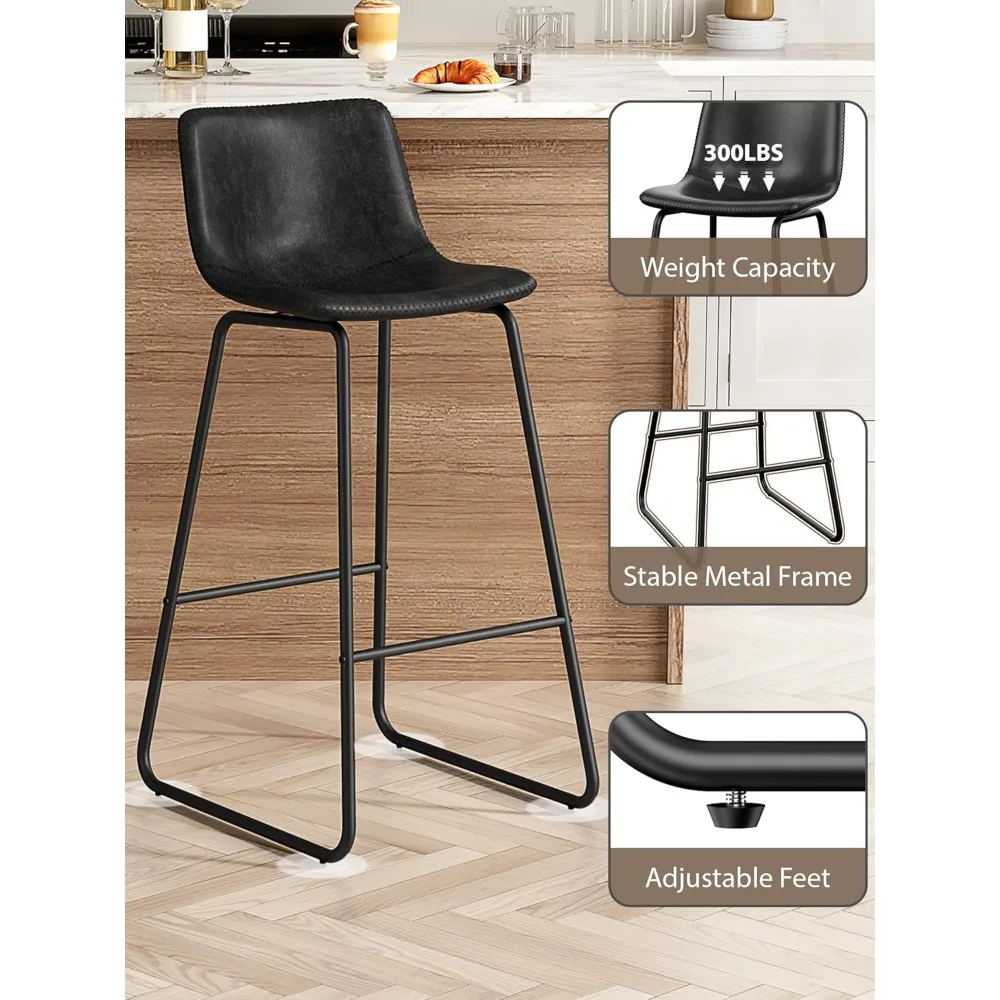 طقم مقاعد بار بارتفاع عداد مكون من 3 قطع، 30 بوصة من الجلد الصناعي الحديث مع مسند ظهر وأرجل معدنية ومسند للقدمين للمطبخ أو الطعام #5