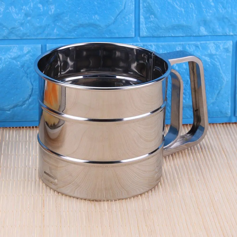 Mesh Round Strainer Steel Shaker Rice Flour Kitchen Baking Handheld Sieve Semi-automatic for Cakes Biscuit Bakeware