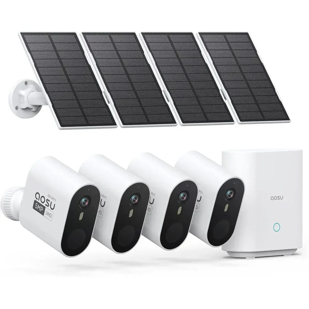 3K/5MP Security Cameras Outdoor Wireless Home Surveillance System, Solar Powered, 166° Ultra-Wide-Angle, HD Color Night Vision,