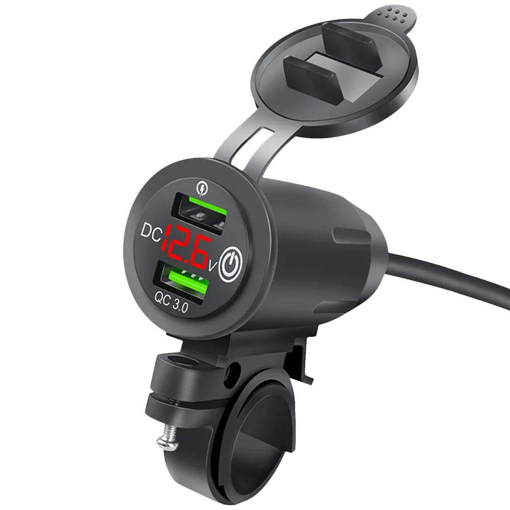 

Car Motorcycle Charger Dual USB Charger Socket Fast Charge 12-24V QC3.0 Motorcycle Mobile Phones Charger with Voltage Display