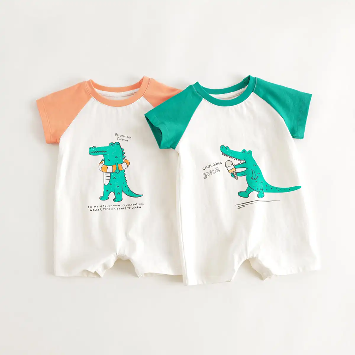 

MARC&JANIE Baby Boys Cotton Little Crocodile Short Sleeve Bodysuit Baby Crawling Suit for Summer 240523