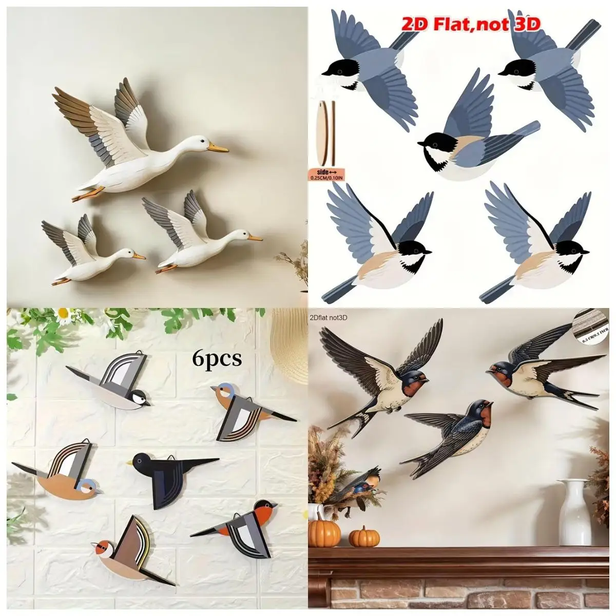 2D Flat Swallow Wooden Wall Decorations, Equipped with Nano Tape, Easy to Install Without Drilling for Indoor Home Decor