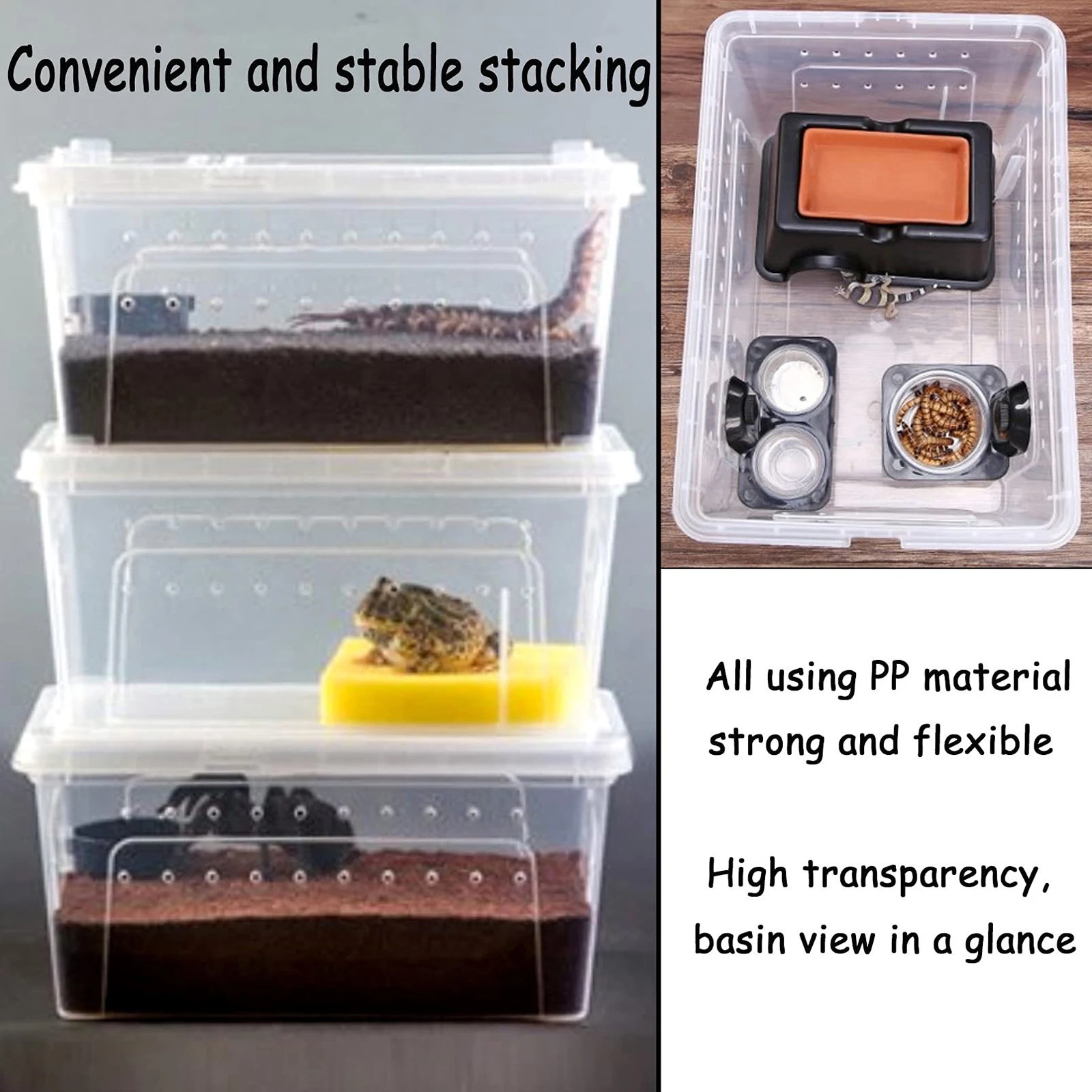 Reptile Feeding Box Animal Habitat Cage Reptile Carrier Transparent Turtle Tank Snake Breeding Box for Terrapin Tortoise