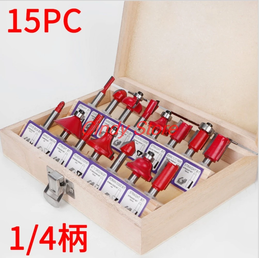 12pcs/15pcs Router Bit Set Trimming Straight 1/4 1/2 Shank Woodworker Milling Cutter For Trimming Machine Wood Bearing Cove Box