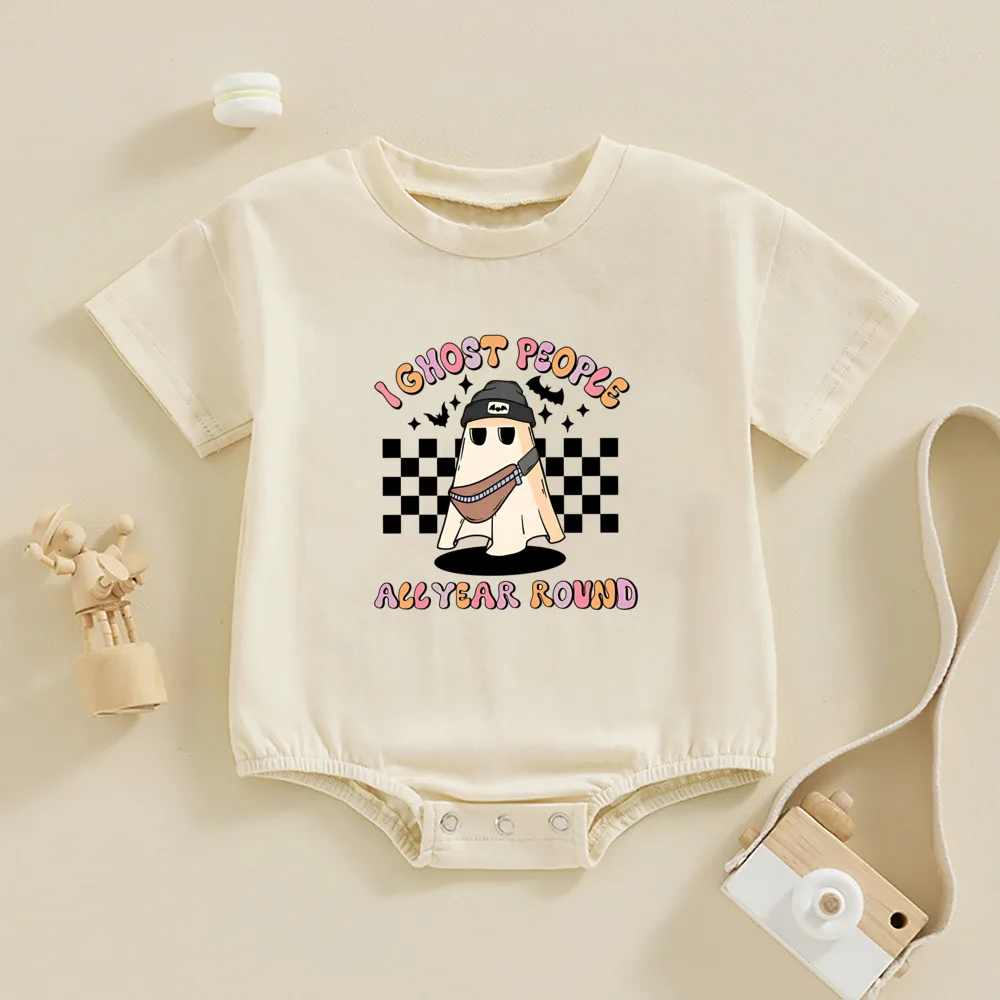 Floral Ghosts Baby Bubble Romper Spooky Season Newborn Bodysuit Cute Halloween Ghost Oversized T-Shirt Rompers Toddler Outfits