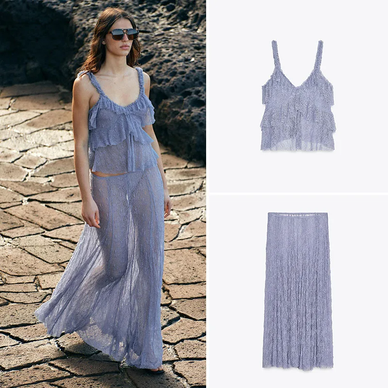 

Summer New Women's Clothing Strap Top Long Skirt Ethnic Stage Costume Elegant Feminine Fashionable Trendy Arrival