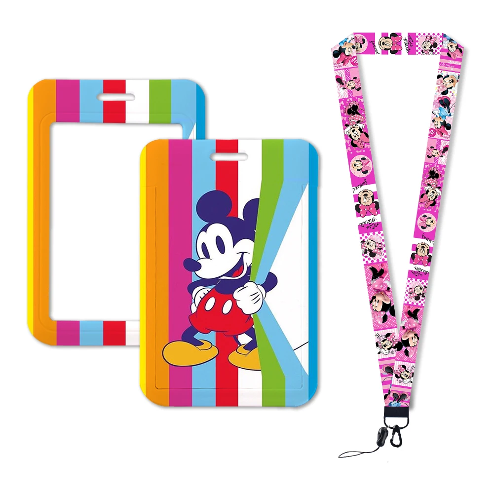 

Mickey Minnie Color Cartoon Credit Card ID Holder Bag Student Travel Bank Bus Card Cover Badge Keychain Gifts Accessories