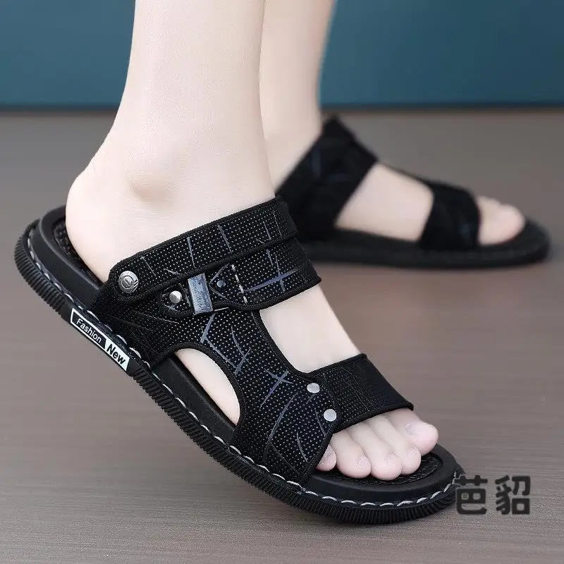 Men's Summer Casual Outdoor Beach Anti-slip Sandals Slip-On Comfortable Breathable PU Upgraded Korean Style Flat Heel Sandals