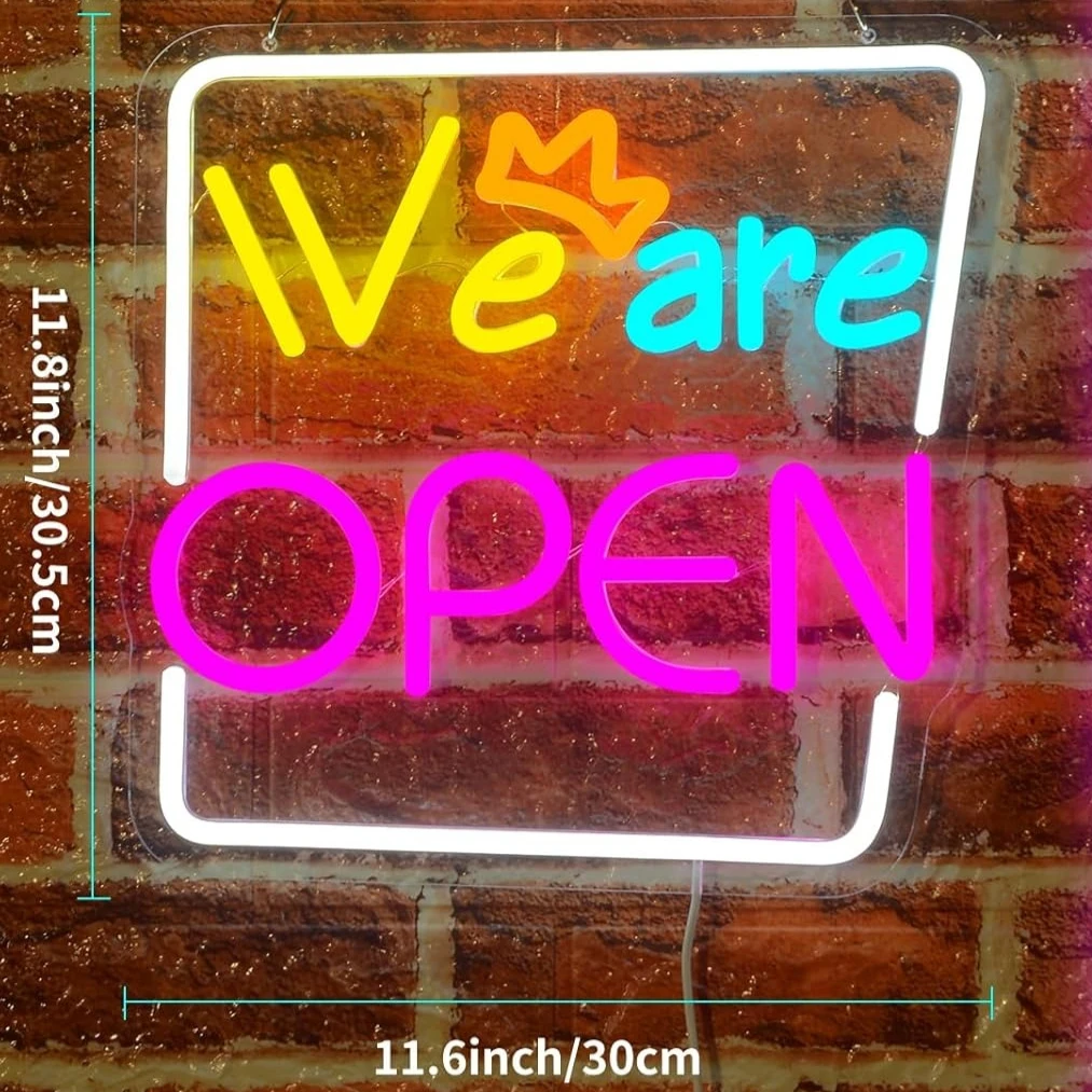 Open Neon Sign LED We Are Open Neon Light Sign Dimmable for Business Display Window Coffee Shop Restaurant Decor Powered By USB