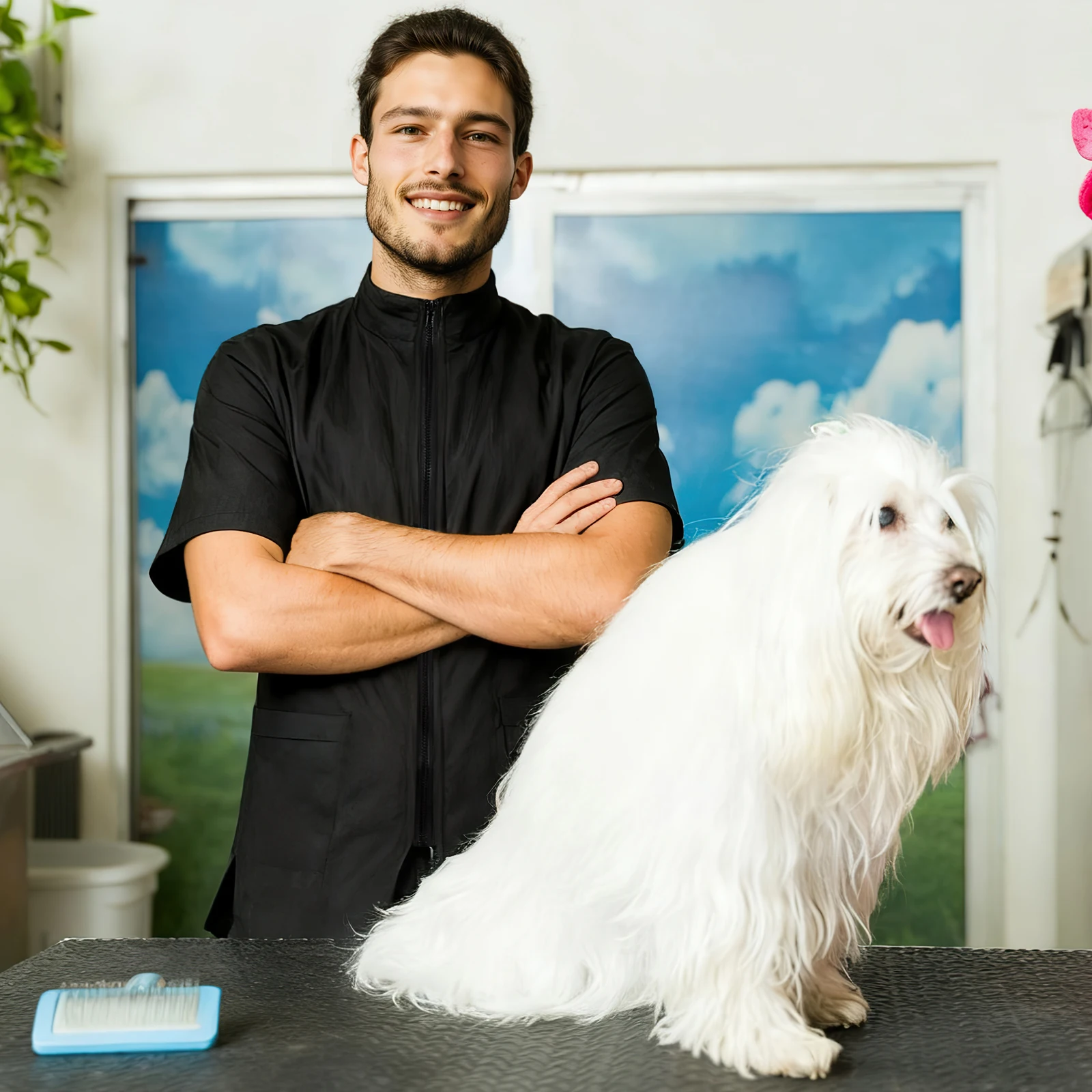 

Pet Cosmetologist Uniform Breathable Nylon Grooming Apron For Dog Cat Bathing Nail Hair Cutting Home Pet Shop