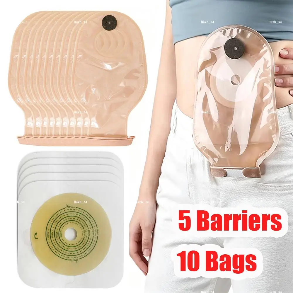 5barriers 10bags or (10bags+5barriers) Ostomy Supplies Colostomy Bags Two Piece Drainable Pouches with hoop and look Stoma Care