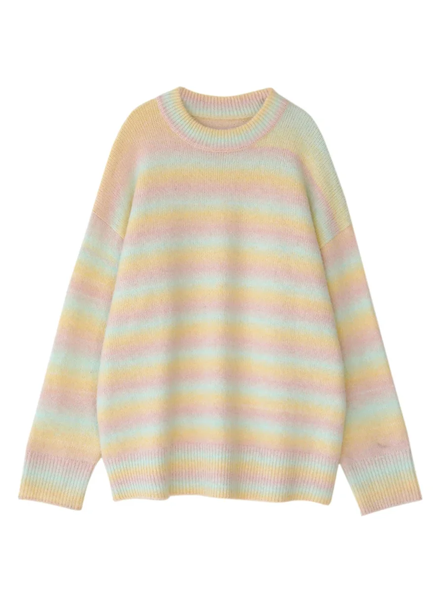 CHIC VEN Korean Women\'s Sweater Casual Loose Gradient Stripe Pullover Knitwears Female Jumpers Woman Tops Autumn Winter 2022