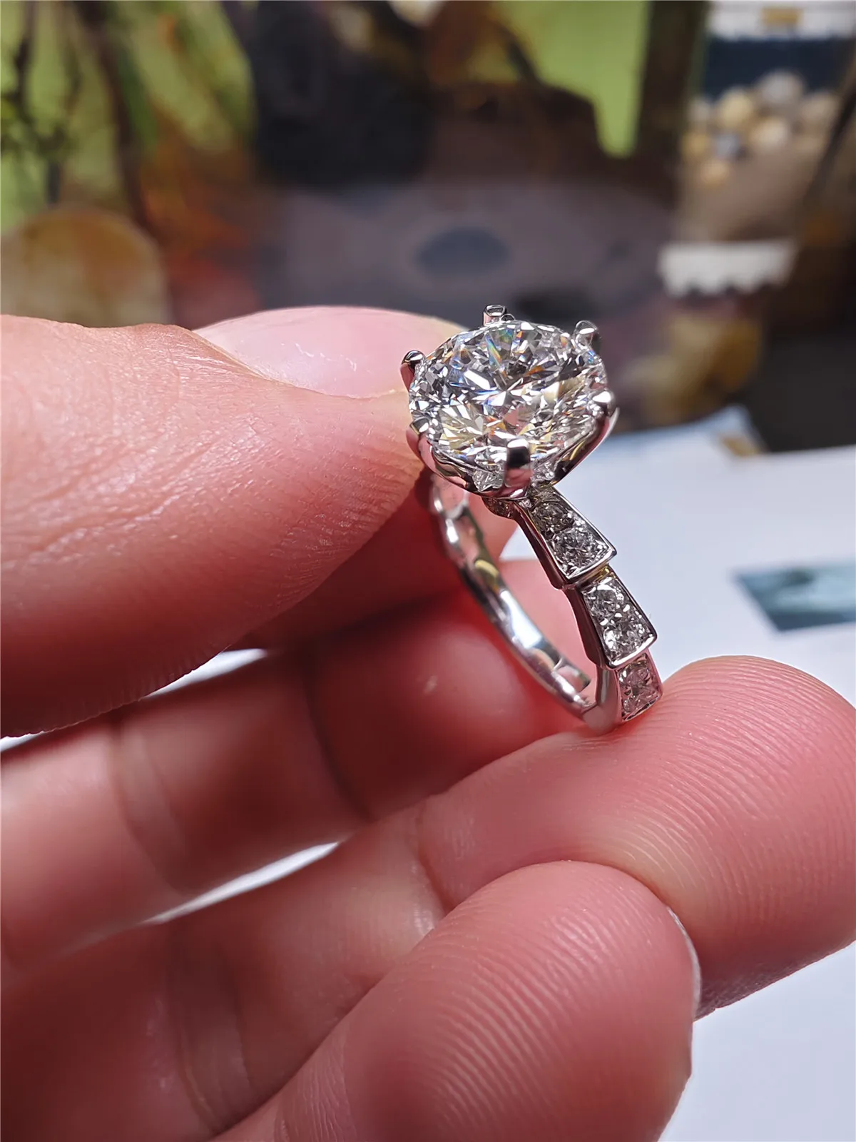 Platinum PT950 Lab-Grown Diamond Snake Bone Ring with 6-Prong Setting, 3CT Engagement Ring for Women, 18K Gold Luxury Custom Jew