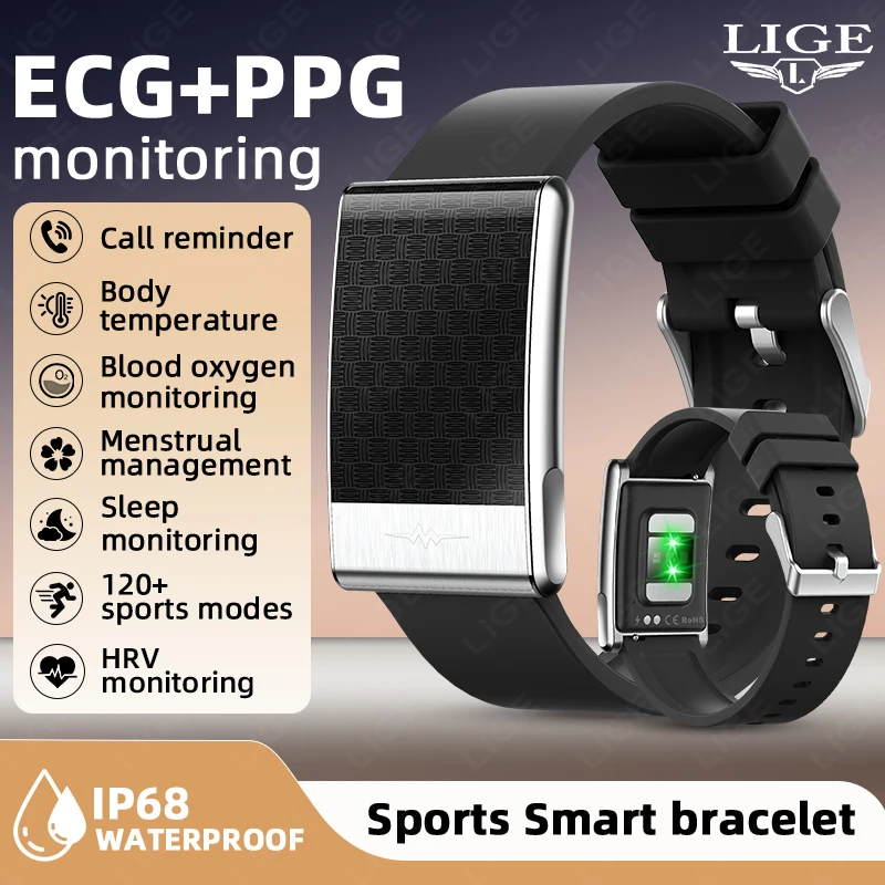 

LIGE Health Sport Band HRV Monitor ECG Smart Bracelet New Fitness Tracker Waterproof Wristband No Screen Smartwatch Women Men