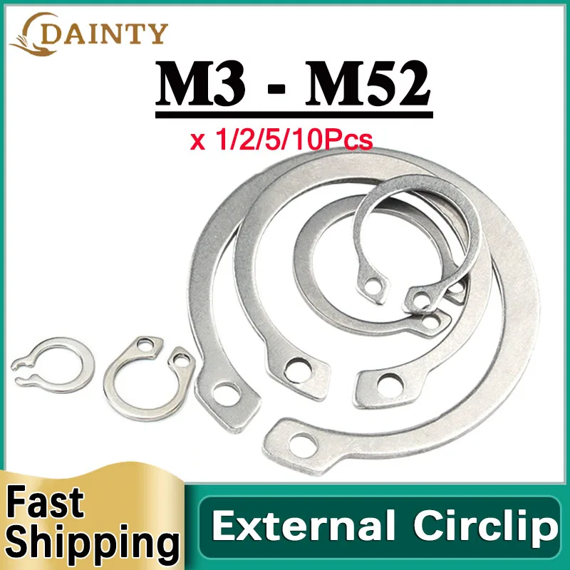 1/2/5/10Pcs 304 Stainless Steel  Shaft C Type External Circlip Bearing Retaining Clip Snap Ring M3-M52