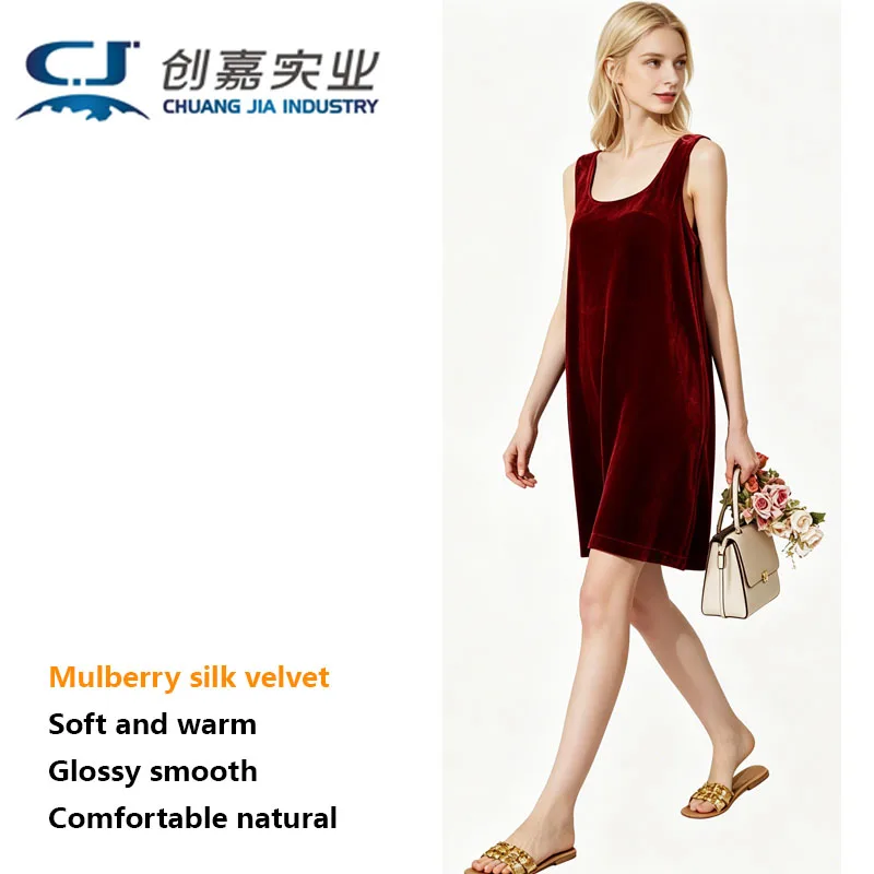 

Бархатное шелковое платье шелковицы, весна и лето, женская юбка на подтяжках, французское винтажное темпераментное бархатное платье из натурального шелка, большой размер 4XL