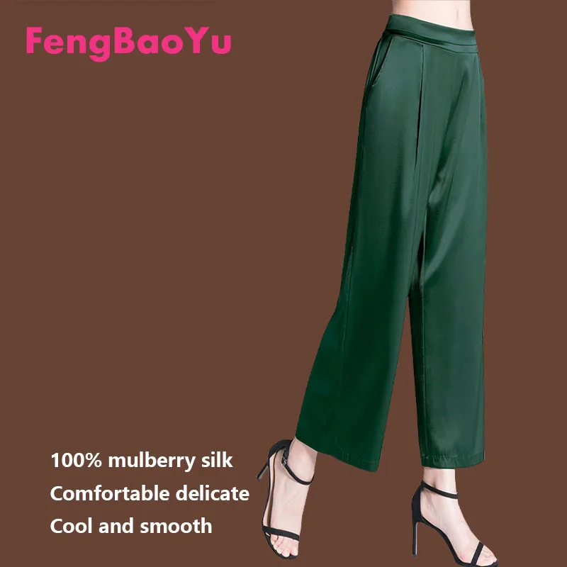 

Silk Women's Summer Pants 100% Mulberry Silk Black Wide Leg Pants Elegant Temperament Large size 5XL Fat Girl Comfortable Cool