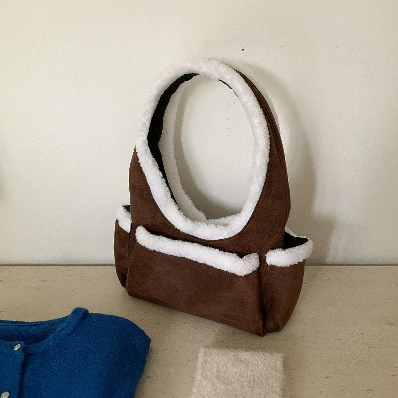 

Fashionable Suede Tote Bag Large Capacity Korean Style Shoulder Bag for Women Autumn Winter Texture and Versatile Storage Bags