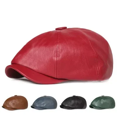 PU Leather Women Hat 2023 New Fashion Street French Artist Warm Beanie Cap Autumn Winter Retro Solid Color Black Beret