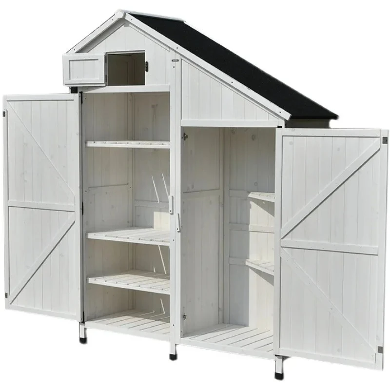 Storage cabinet Outdoor storage Solid wood rain protection Sun corrosion Double door Firewood room White balcony