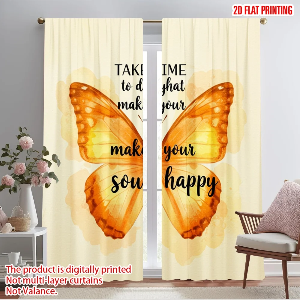 

2pcs 2D flat printing Drapes Take Time Soul Happy Butterfly Fabric Without Electricity Party Decorations Perfect for room decor
