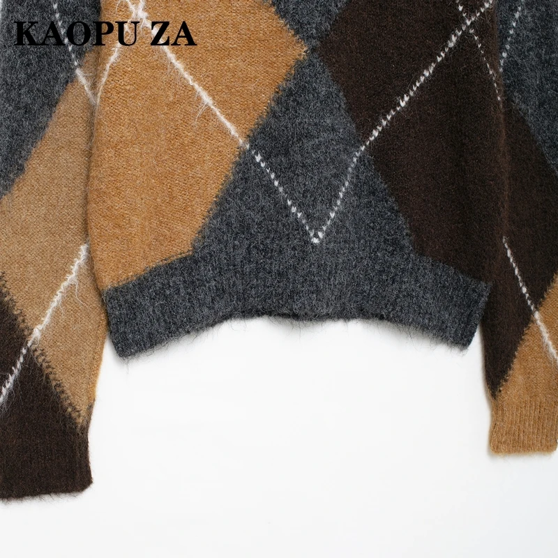 KAOPU ZA 2024 nuevo Otoño/Invierno mujer Casual suéter de punto con estampado de rayas moda femenina cuello redondo Top de punto de manga larga